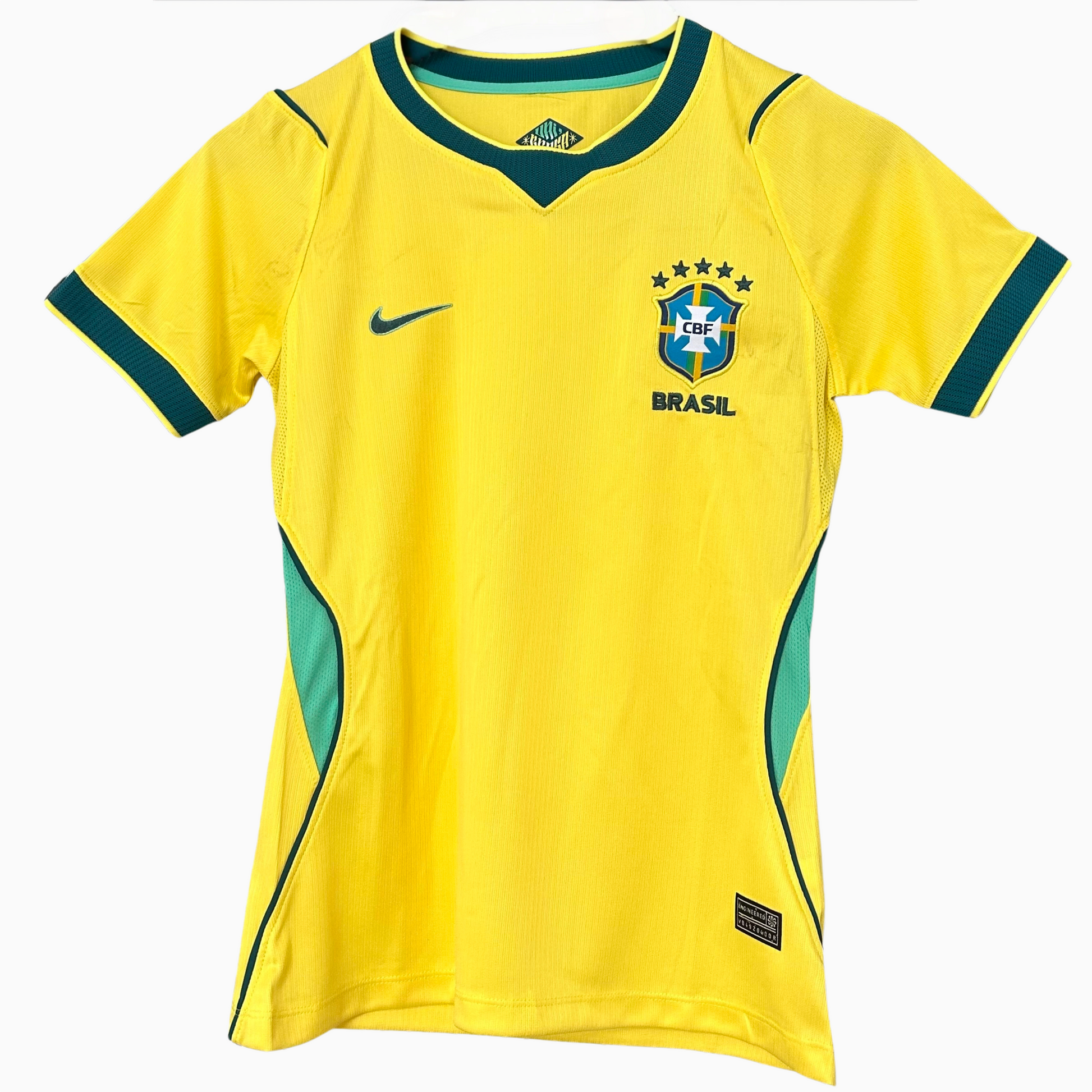 Brazil home kit 2026 football jersey by ELVN featuring green and yellow design with team logo and matching shorts.