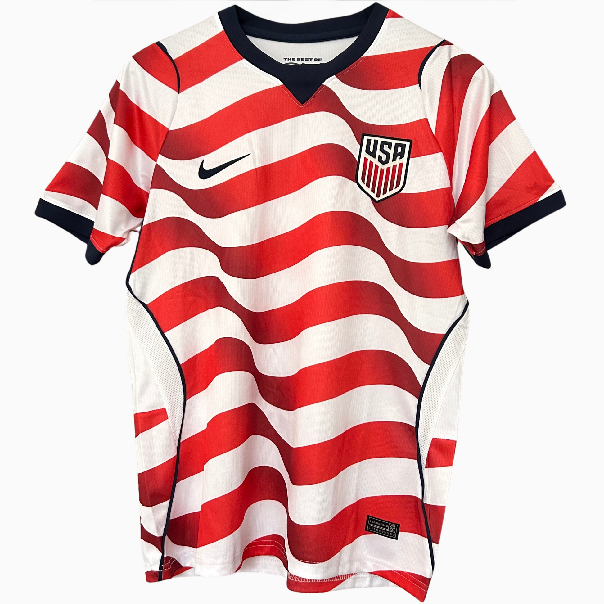 ELVN USA HOME KIT 2026 soccer jersey featuring red, white, and blue design with team logo and official branding.