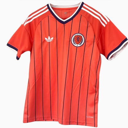 Scotland Away Kit 2026 by ELVN featuring blue jersey with Scotland crest and matching shorts for soccer fans.