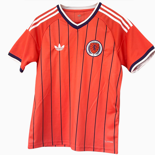 Scotland Away Kit 2026 by ELVN featuring blue jersey with Scotland crest and matching shorts for soccer fans.