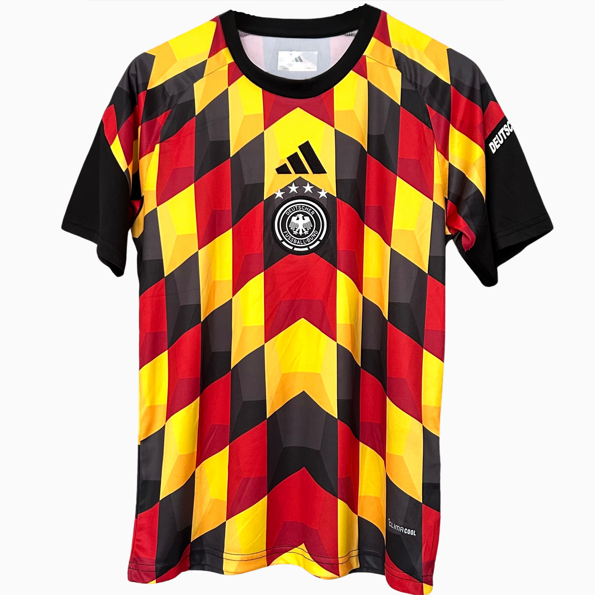 Germany pre-match kit 2026 jersey by ELVN featuring the team’s colors and design, displayed on a plain background.
