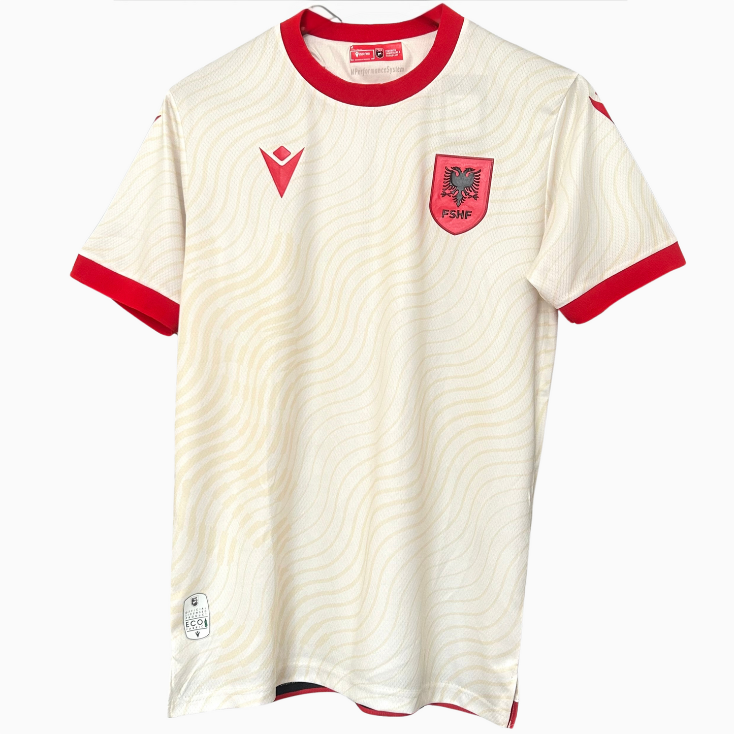 ELVN Albania away kit 2026 soccer jersey featuring team logo, blue and white design, and athletic fit for fans and players