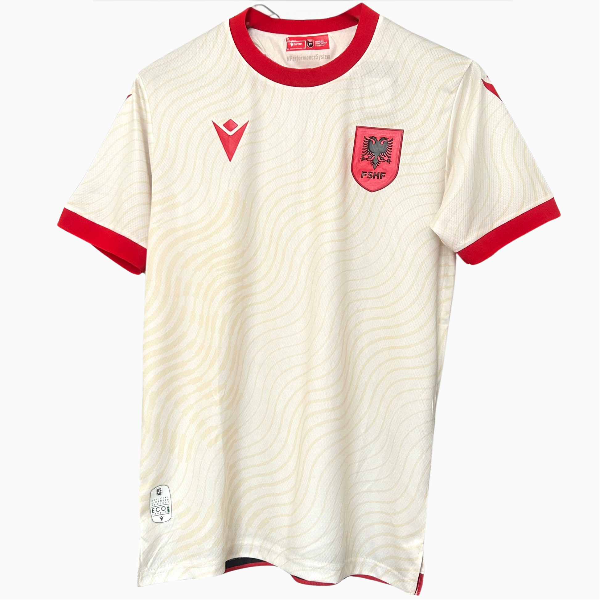 ELVN Albania away kit 2026 soccer jersey featuring team logo, blue and white design, and athletic fit for fans and players