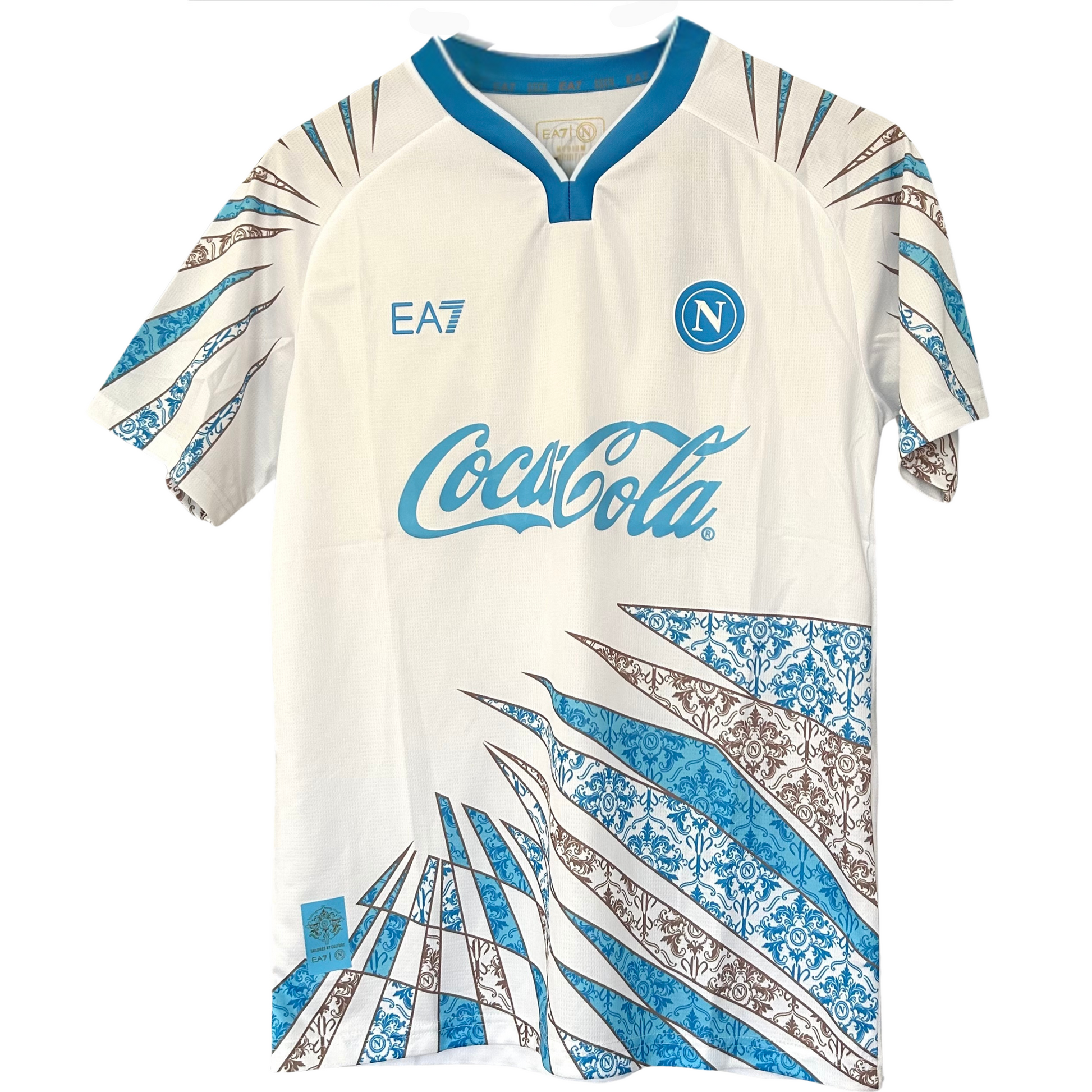 ELVN SSC Napoli EA7 pre-match kit featuring a navy blue jersey, shorts, and matching accessories for soccer fans.