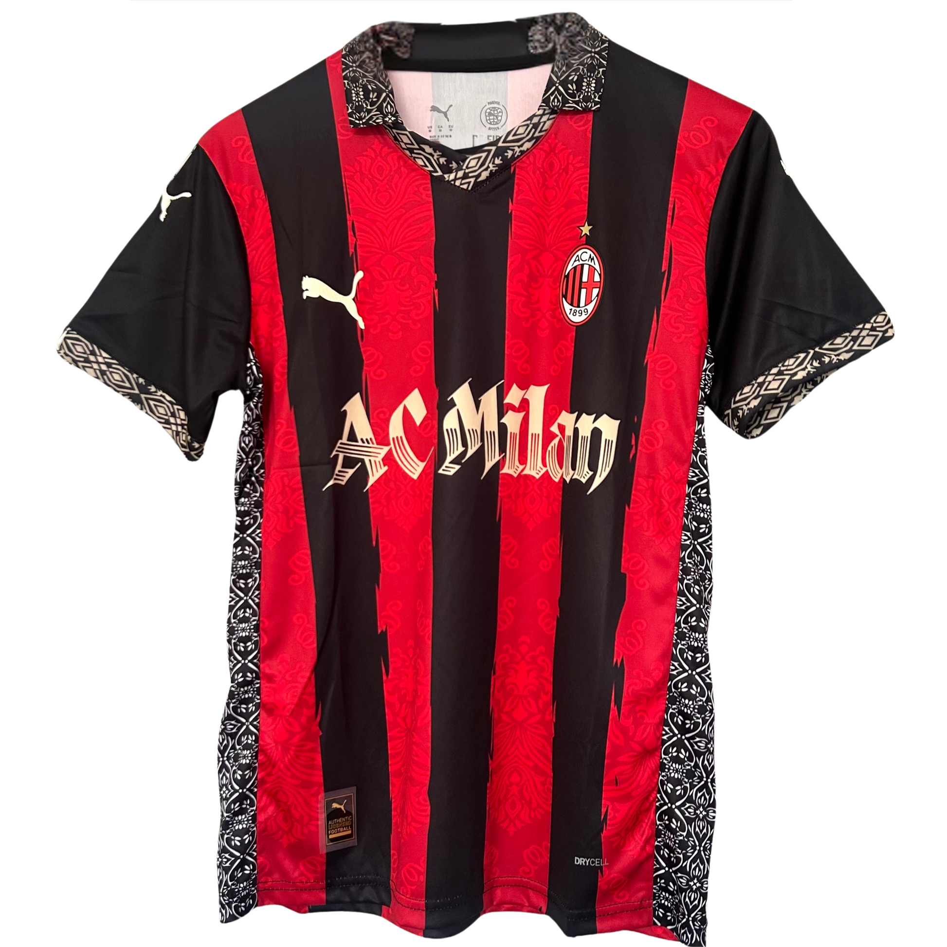 AC Milan Rosso Nero football kit by ELVN, featuring the team jersey with red and black colors and team logo.