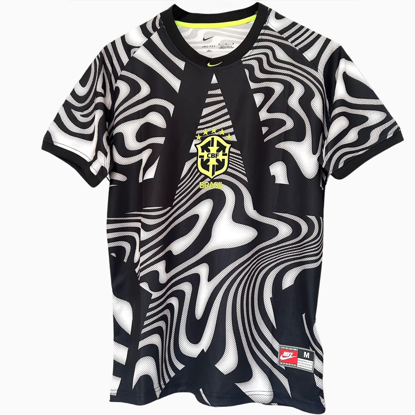 ELVN Brazil Hollywood goalkeeper kit 2026 jersey with team logo, green and yellow design, and goalkeeper gloves on a mannequin.