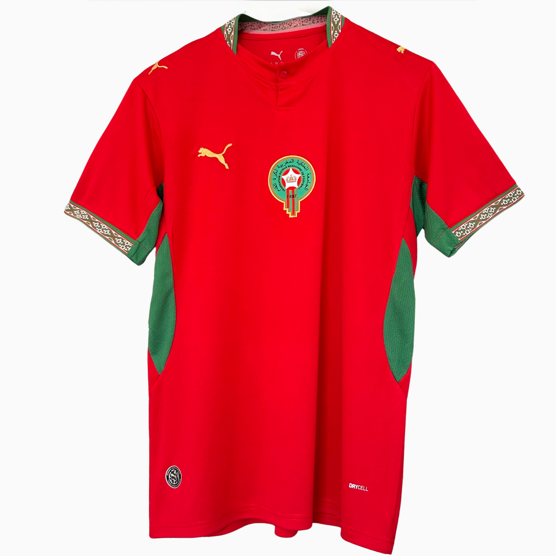 ELVN Morocco Home Kit 2026 soccer jersey in green and red with team logo, displayed flat on a white background.