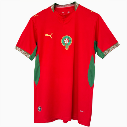 ELVN Morocco Home Kit 2026 soccer jersey in green and red with team logo, displayed flat on a white background.