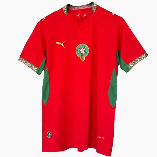 ELVN Morocco Home Kit 2026 soccer jersey in green and red with team logo, displayed flat on a white background.