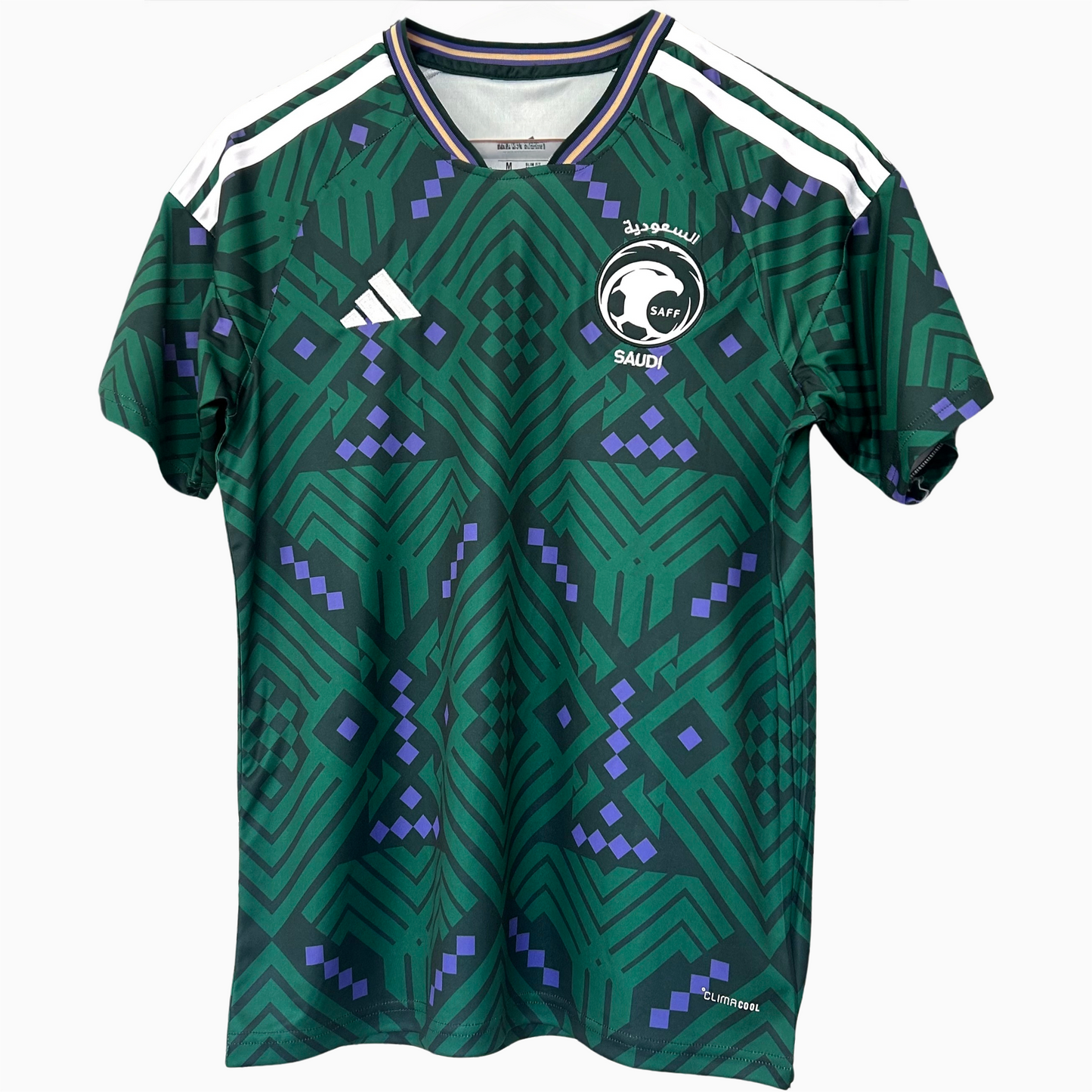 Saudi Arabia home soccer kit 2026 by ELVN, featuring the team jersey with national emblem and team colors.