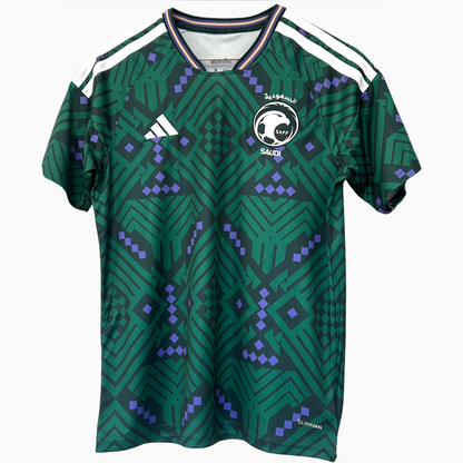 Saudi Arabia home soccer kit 2026 by ELVN, featuring the team jersey with national emblem and team colors.