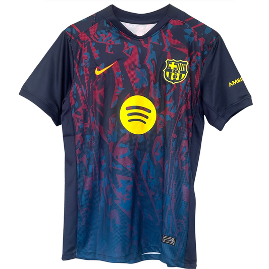 Elvn FC Barcelona pre-match kit for 2025/26 featuring team jersey, shorts, and socks in blue and claret colors.