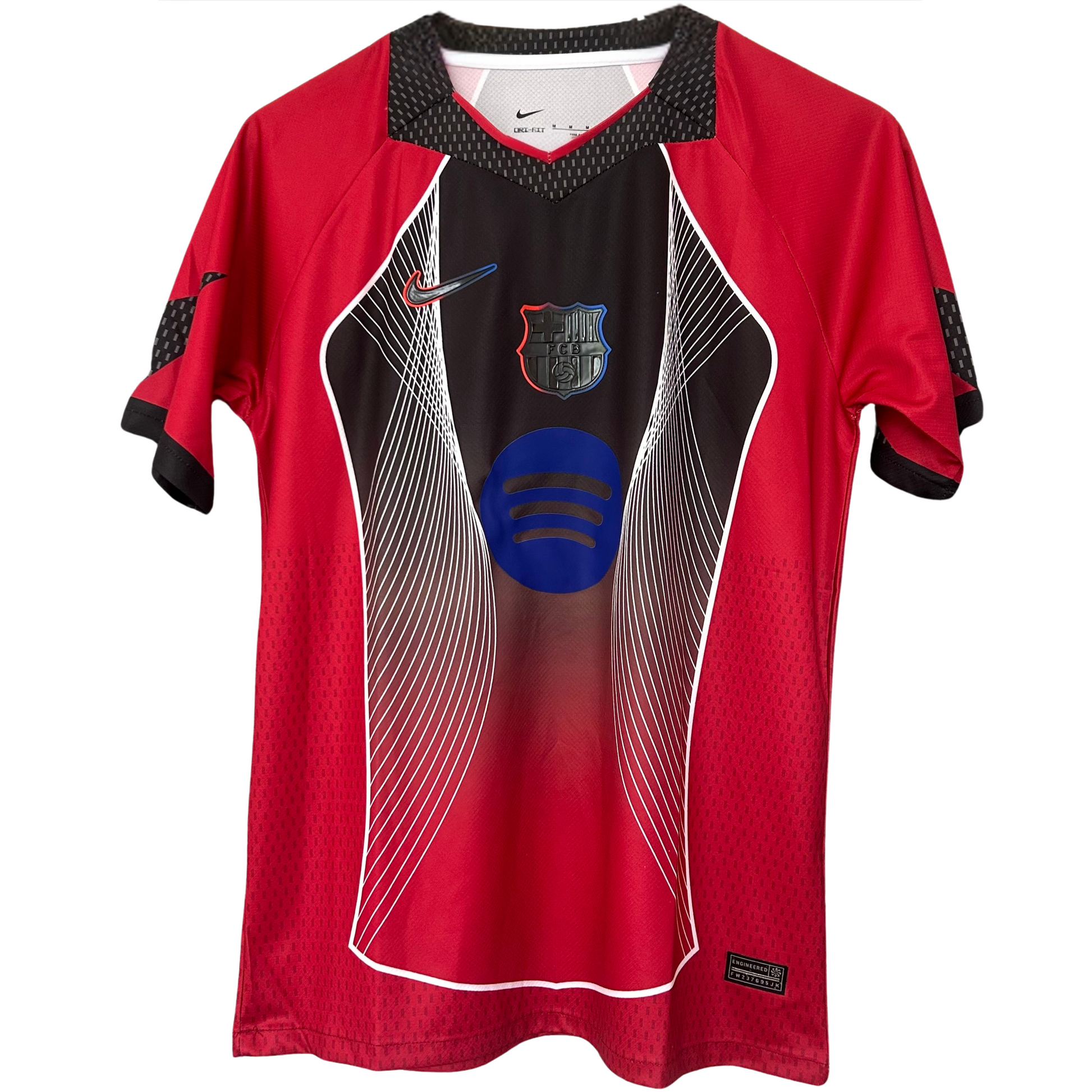 FC Barcelona red kit by ELVN, featuring the team's jersey with red and blue colors, displayed on a mannequin.