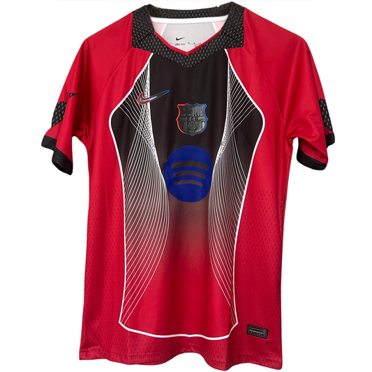 FC Barcelona red kit by ELVN, featuring the team's jersey with red and blue colors, displayed on a mannequin.
