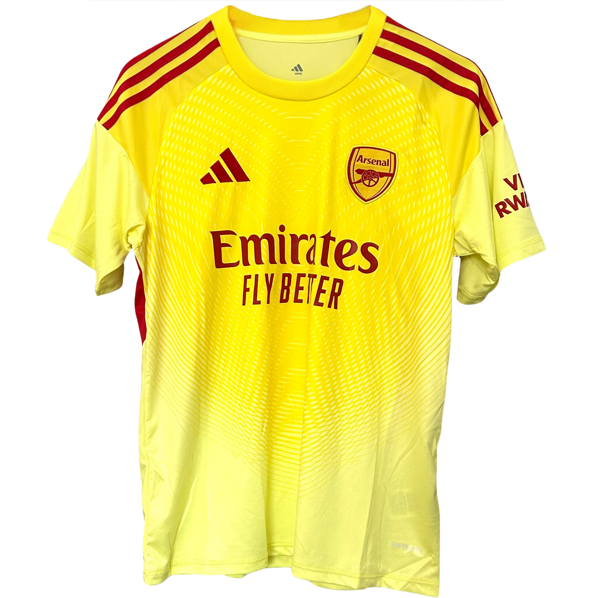 ELVN Arsenal home goalkeeper kit 2025/26, featuring the team jersey with team crest and matching goalkeeper shorts and socks.