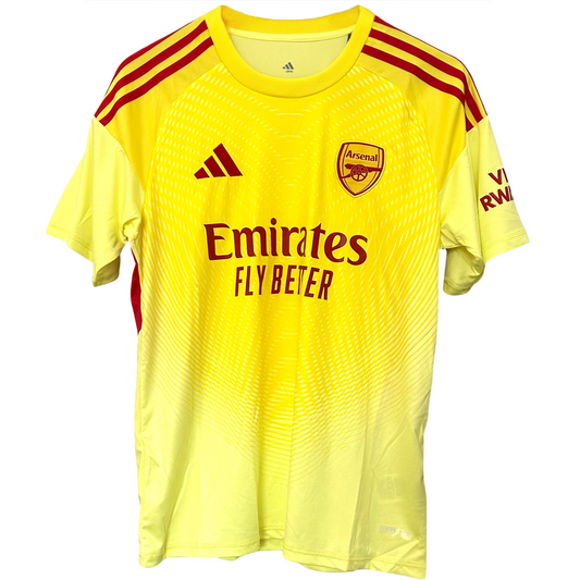 ELVN Arsenal home goalkeeper kit 2025/26, featuring the team jersey with team crest and matching goalkeeper shorts and socks.