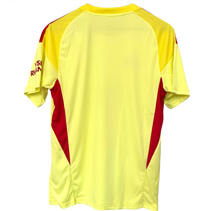 ELVN Arsenal home goalkeeper kit 2025/26 featuring team logo, goalkeeper jersey, shorts, and matching gloves.