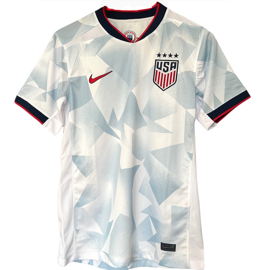 ELVN USA away kit 2025/26 women's soccer jersey with patriotic red, white, and blue design, featuring team logo and athletic fit.